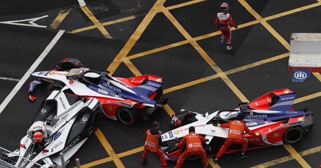 Mahindra Racing Drivers After Colliding Into Felipe Nasr Of Geox Dragon