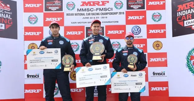 Ameo Class Race 3 Top Three Finishers (L-R) Anmol Singh, Jeet Jhabakh & Pratik Sonawane