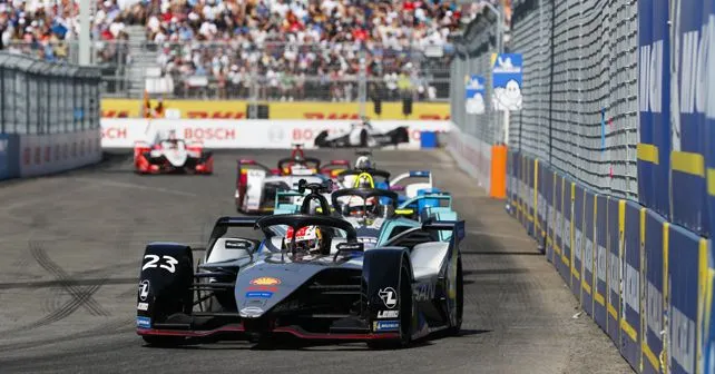 NYC EPrix Round 1 Sebastien Buemi leads the race