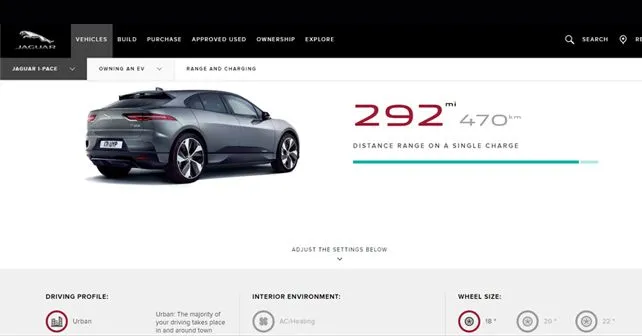 Jaguar I PACE Online Range Calculator