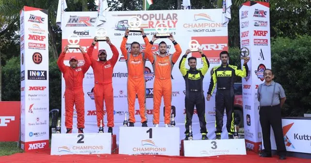 INRC Overall Winners Of Popular Rally Gaurav Gill Musa Sherif Along With 1st Runners Up Dr Bikku Babu Milan George And 2nd Runners Up Dean Mascarenhas Shrupta Padival
