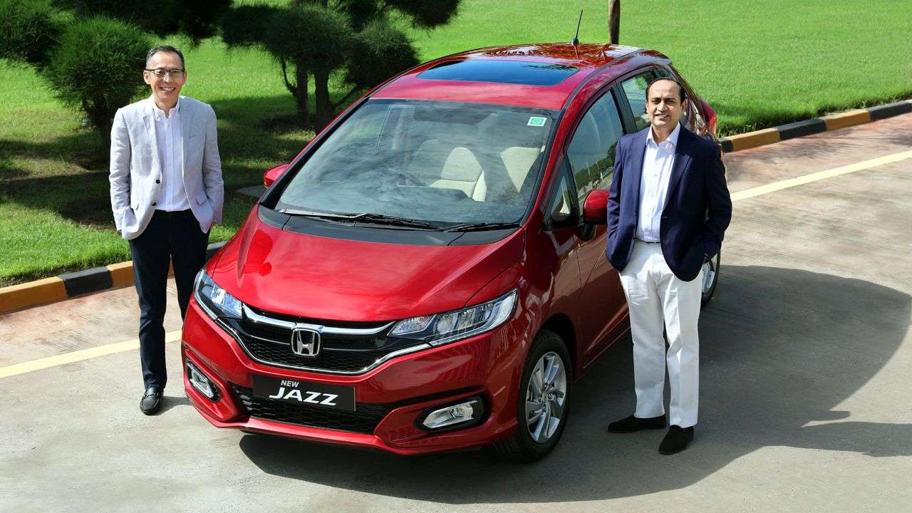 Mr Gaku Nakanishi President CEO Honda Cars India And Mr Rajesh Goel Sr Vice President Director Marketing Sales Honda Cars India Ltd New Jazz Launch