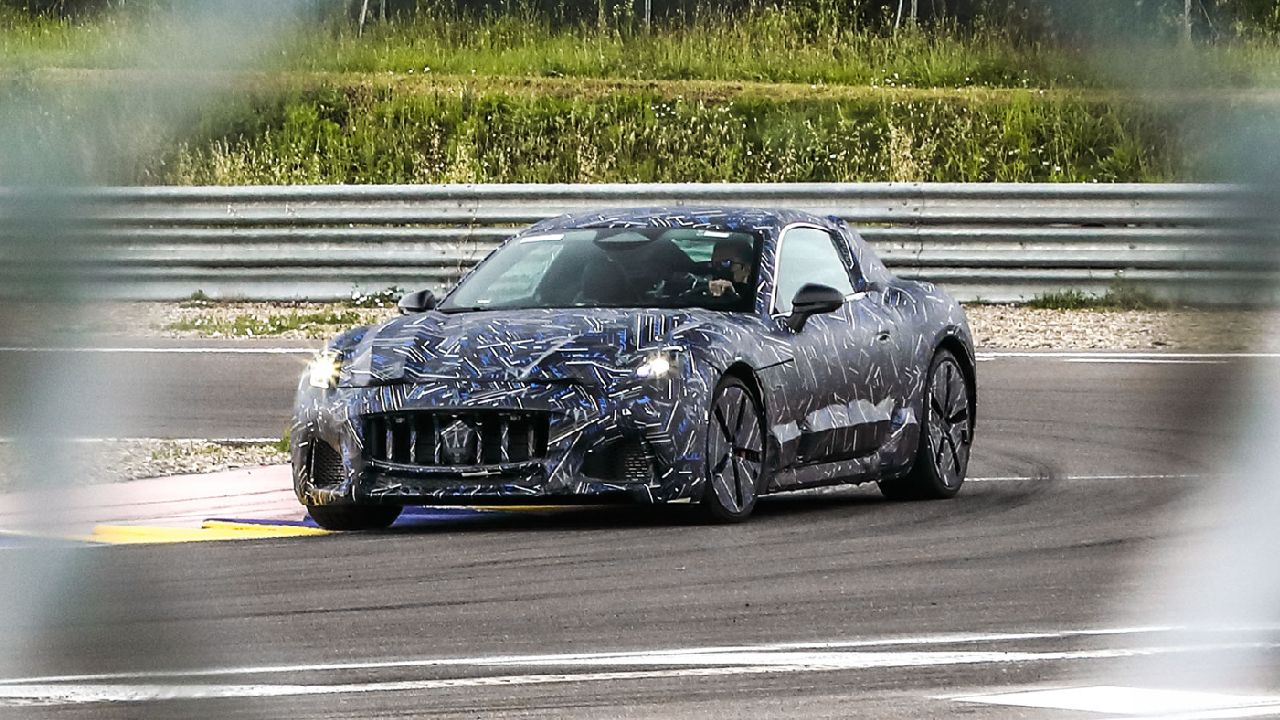 2022 Maserati GranTurismo EV Wrapped In Camo Front Three Quarter