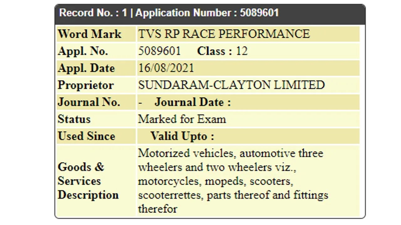 TVS RP Race Performance Trademarked