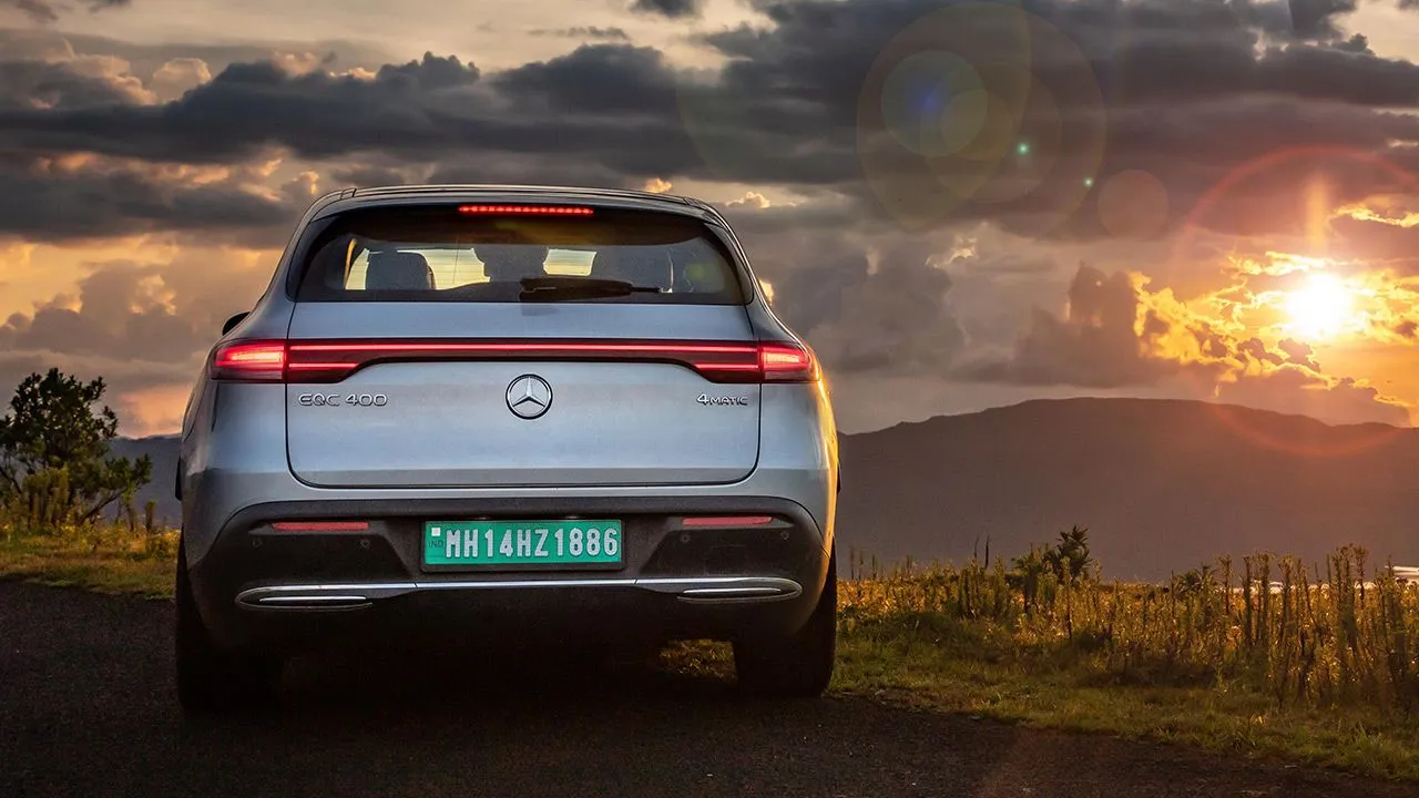 Mercedes Benz EQC Road Trip Rear Dead On Sunrise