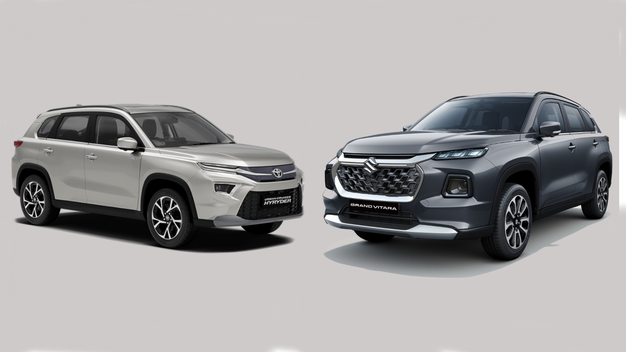 Toyota Urban Cruiser Hyryder on the left and Maruti Suzuki Grand Vitara on the right Toyota Urban Cruiser Hyryder on the left and Maruti Suzuki Grand Vitara on the right