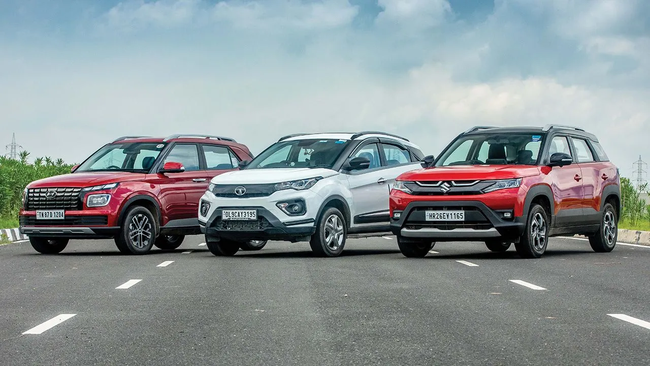 Hyundai Venue Tata Nexon XM And Maruti Suzuki Brezza Front Quarter Static