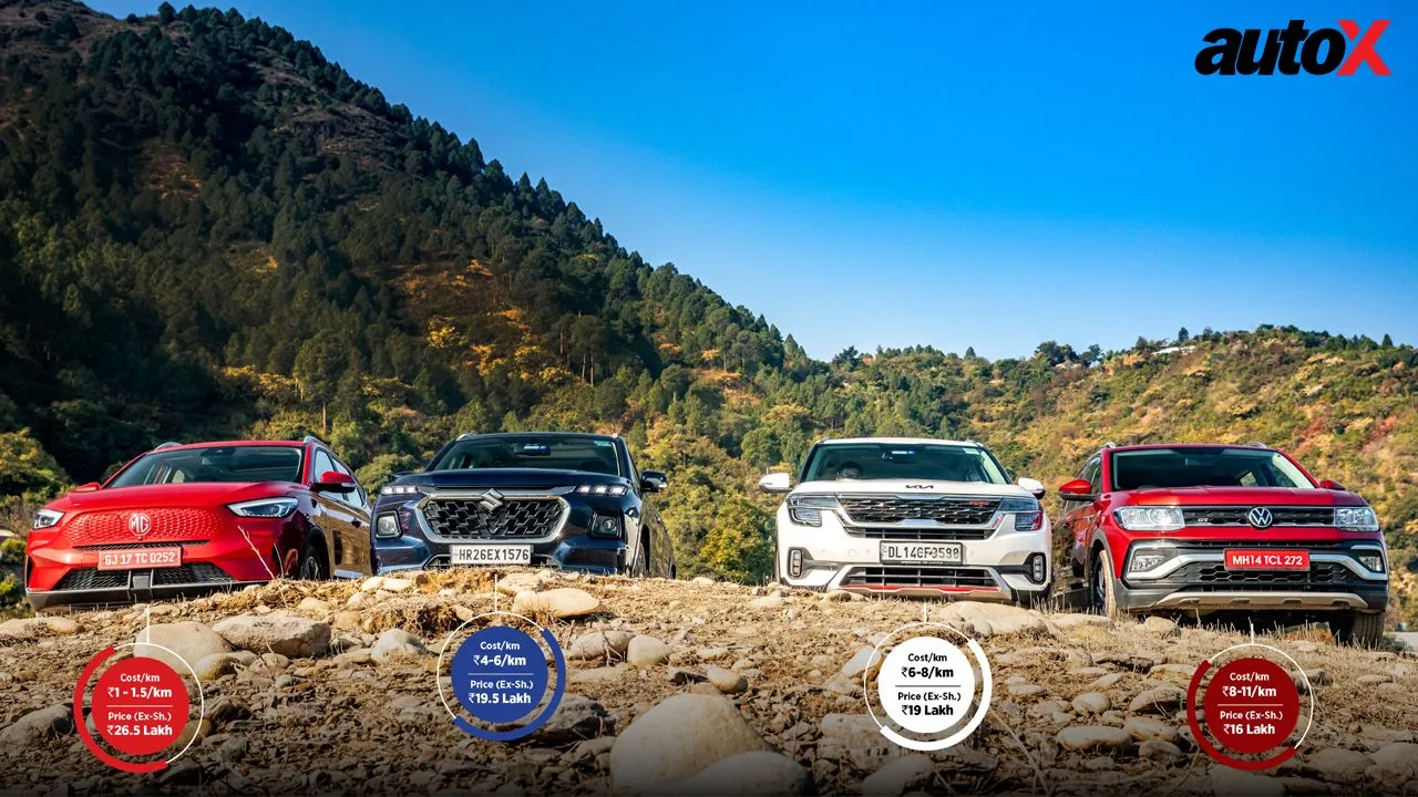 Maruti Suzuki Grand Vitara vs Kia Seltos vs VW Taigun vs MG ZS EV Cost Per KM