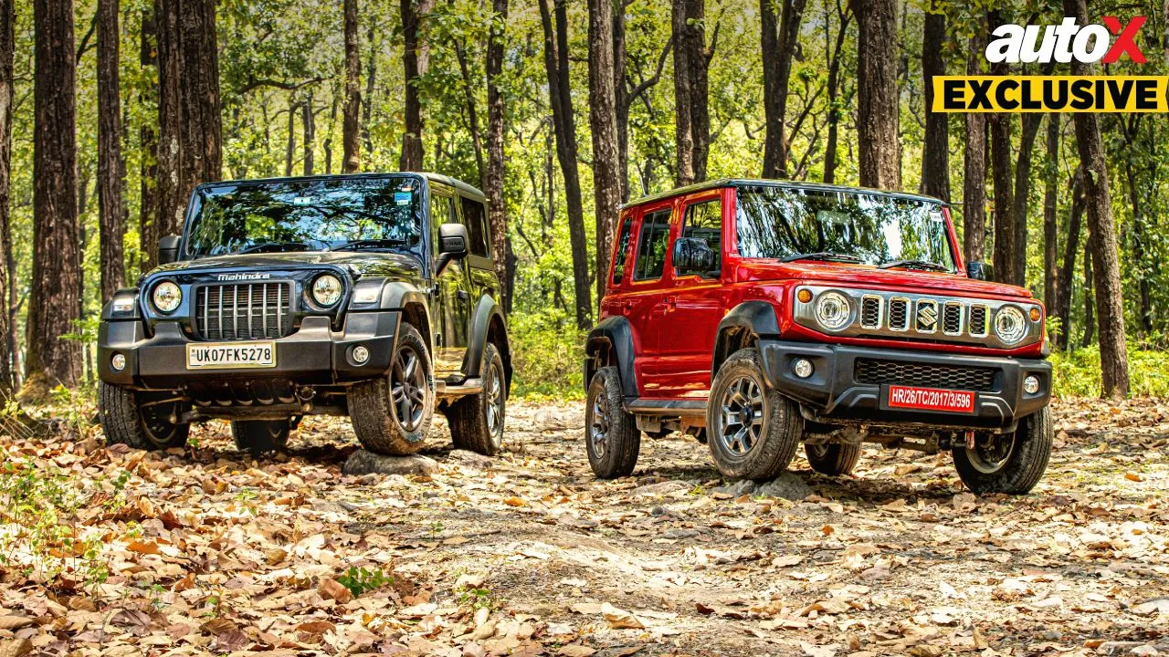 Front view from left to right Mahindra Thar and Maruti Suzuki Jimny Front view from left to right Mahindra Thar and Maruti Suzuki Jimny