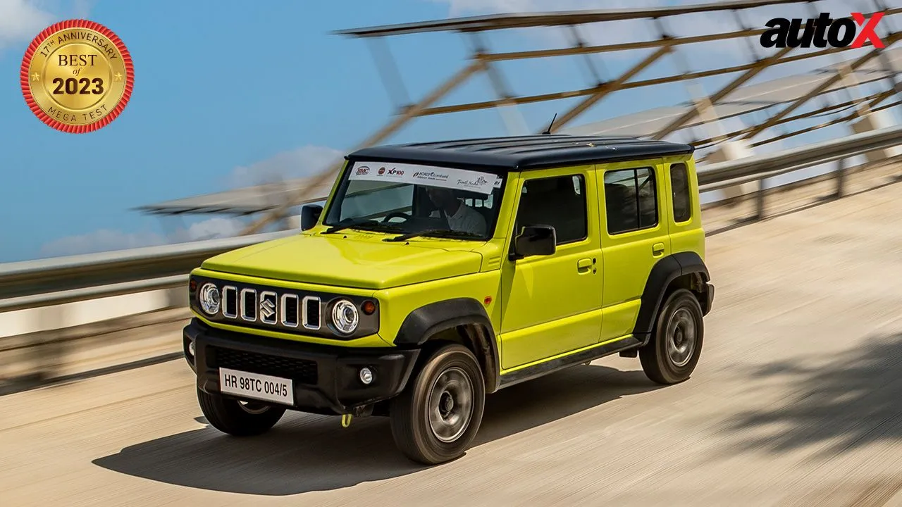 Kinetic Yellow with Bluish Black Roof Maruti Suzuki Jimny Left Side and Front View