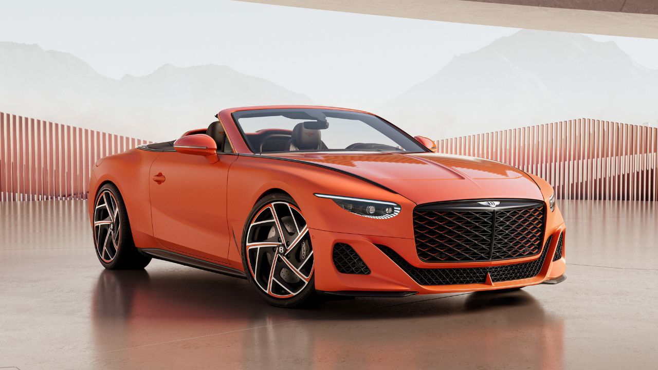 Orange Bentley Batur Convertible Front and Side View