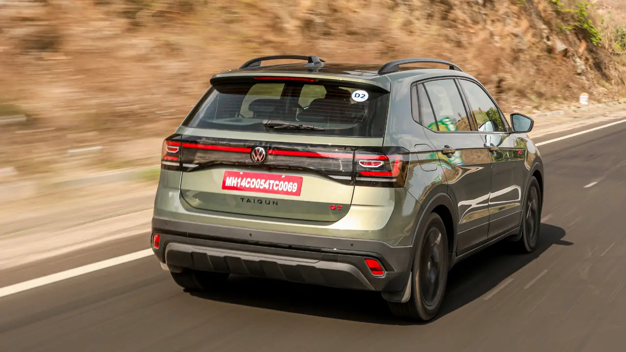 2026 Volkswagen Taigun GT Rear three-quarter Action shot.png